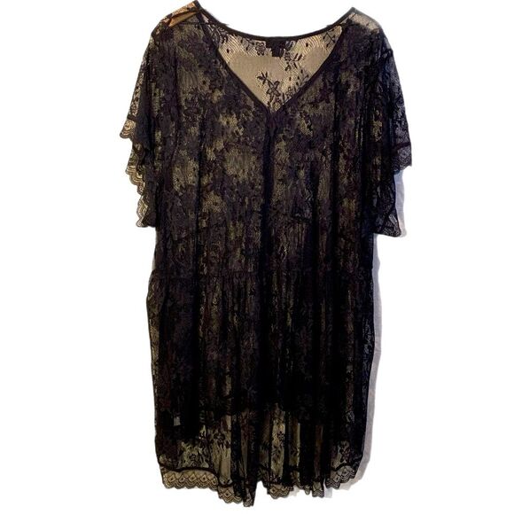 TORRID LACE TOP Stretch Sheer Babydoll High Low Women 30, 6X Black Short - Picture 3 of 15